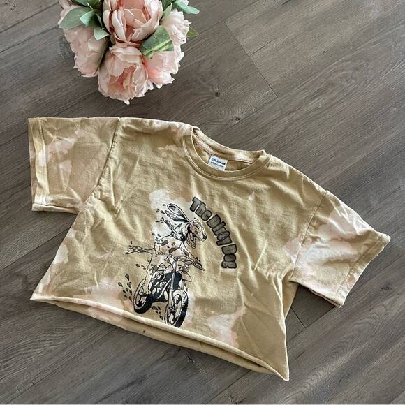 The Dirty Dog Motocross Beige Upcycled Bleach Cropped Top - Picture 1 of 3